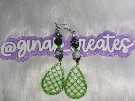 RTS Epoxy poured Green Earrings