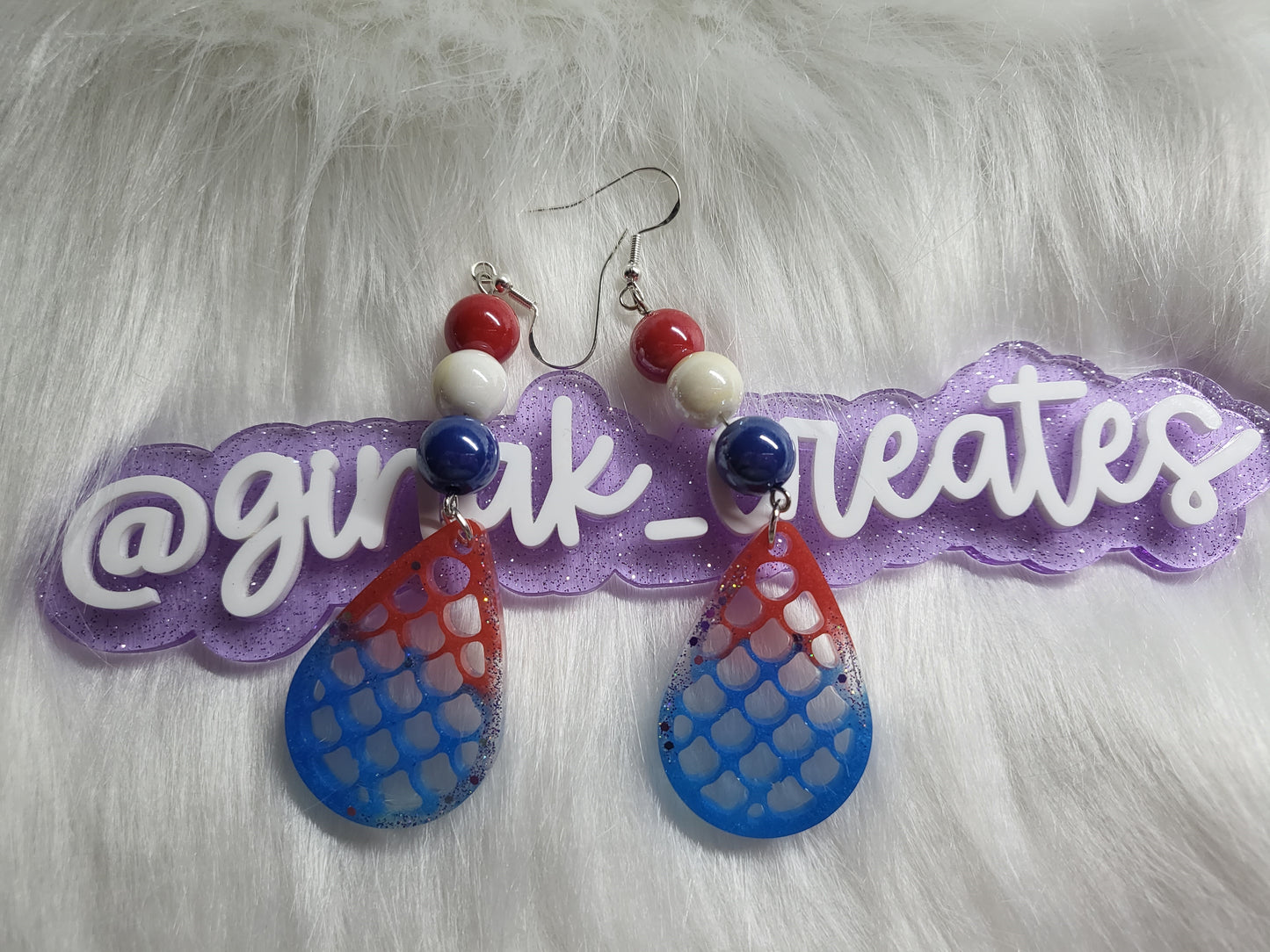 RTS Red, White, and Blue Epoxy poured Dangle Earrings